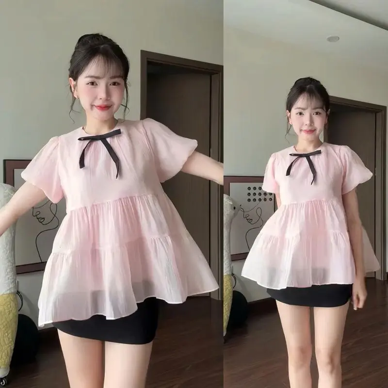 (ÁO KÈM NƠ/ 2 Lớp) Áo nữ kiểu babydoll xoè tay bồng tiểu thư công chúa | BigBuy360 - bigbuy360.vn (ÁO KÈM NƠ/ 2 Lớp) Áo nữ kiểu babydoll xoè tay bồng tiểu thư công chúa | BigBuy360 - bigbuy360.vn