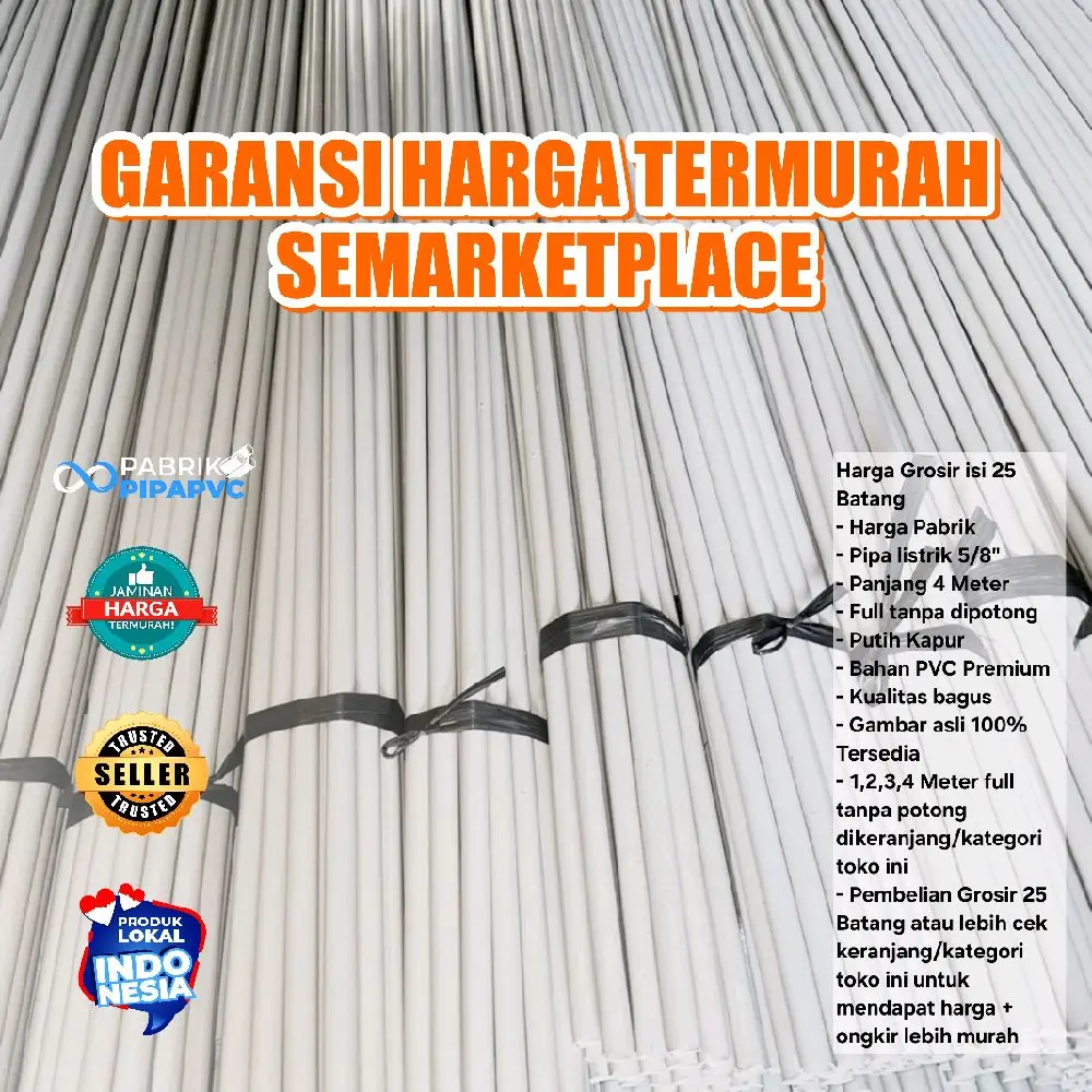 Pipa Listrik 5/8" Panjang 4 meter tanpa potong Isi 25 Batang Putih dan Hitam Bahan PVC berkualitas