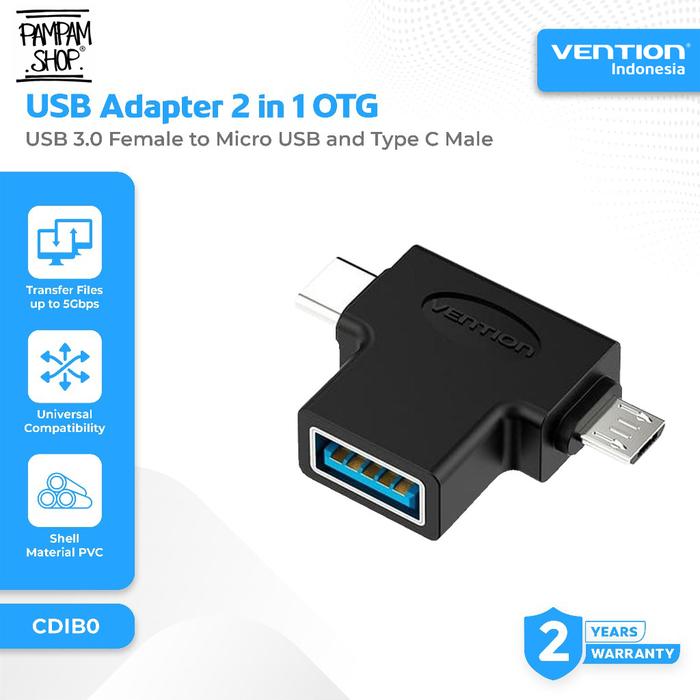 Gambar VENTION CDIB0 OTG 2 in 1 Converter Micro USB and Type C Male to USB 3.0 Female Adaptor Adapter On The Go Mikro Tipe C dari Pampam Shop Kab. Tangerang Tokopedia