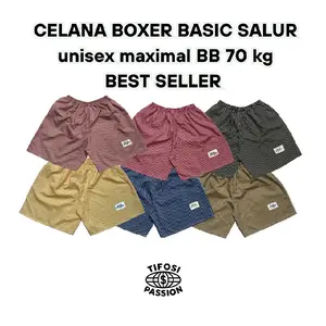 Celana Boxer Basic Salur Garis Garis Cowok Cewek Nyaman Harian Shorts Wanita Pria Pendek Katun Murah