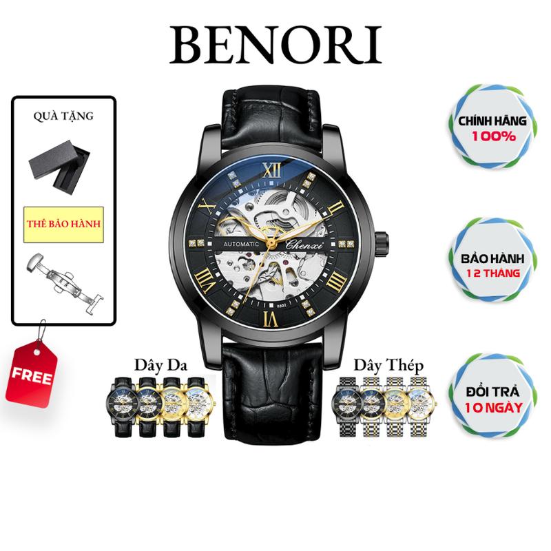  Benori Đồng Hồ Lộ Cơ Nam DH-60 Chính Hãng Chống Nước 5ATM Kính Mineral Vỏ Thép 316L Phong Cách Doanh Nhân Tặng Bộ Khóa Kép Bảo Hành 12 Tháng 