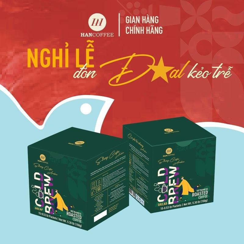 Cà phê COLDBREW Ủ Lạnh DECAF 100% Arabica, khử caffeine hộp 10 túi x 20 gr