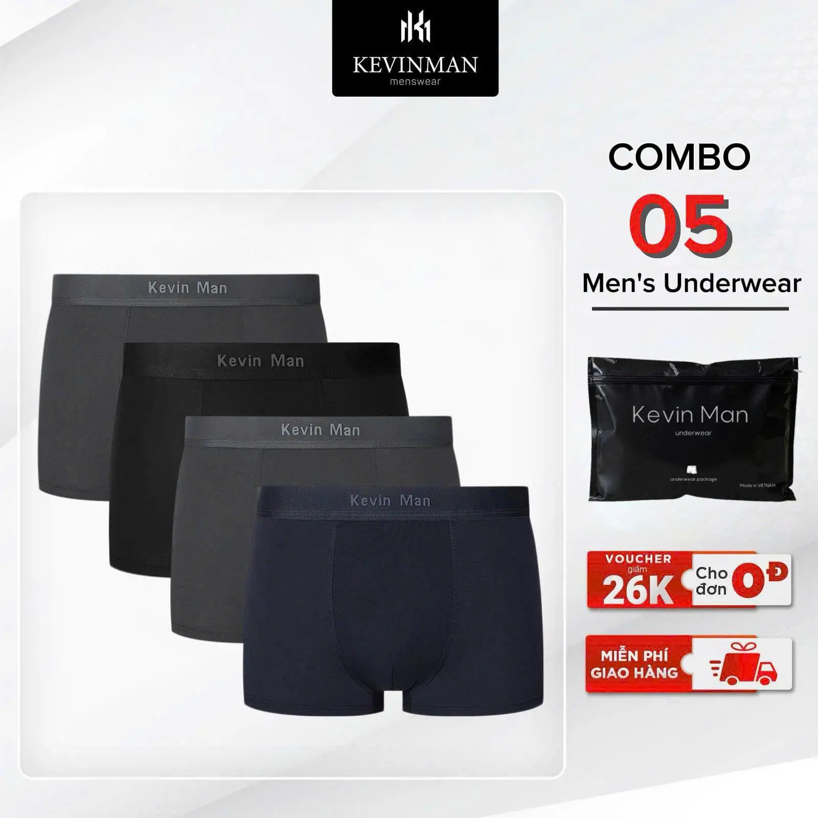 Combo quần lót nam, quần boxer nam thun lạnh Kevin Man kháng khuẩn thoáng khí co giãn 4 chiều thấm hút mồ hôi - Kevin man