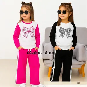 Setelan Kemerdekaan Anak Perempuan Merah Putih Motif Pita 17an Ootd anak perempuan 17an Terbaru usia 2 - 12 Tahun Fashion Pita Parsel Anak Baju Celana dengan Desain Pita Menarik