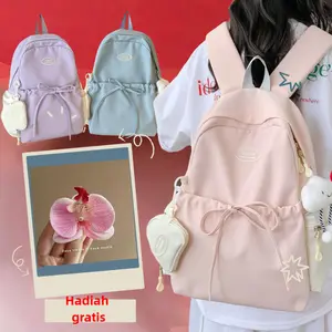 Tas Sekolah Kekinian Gaya Kpop Ransel Laptop Wanita Bahan Kanvas Anti Air Muat Buku A4 Model Tas Ransel Kanvas Import Korea Fashionable