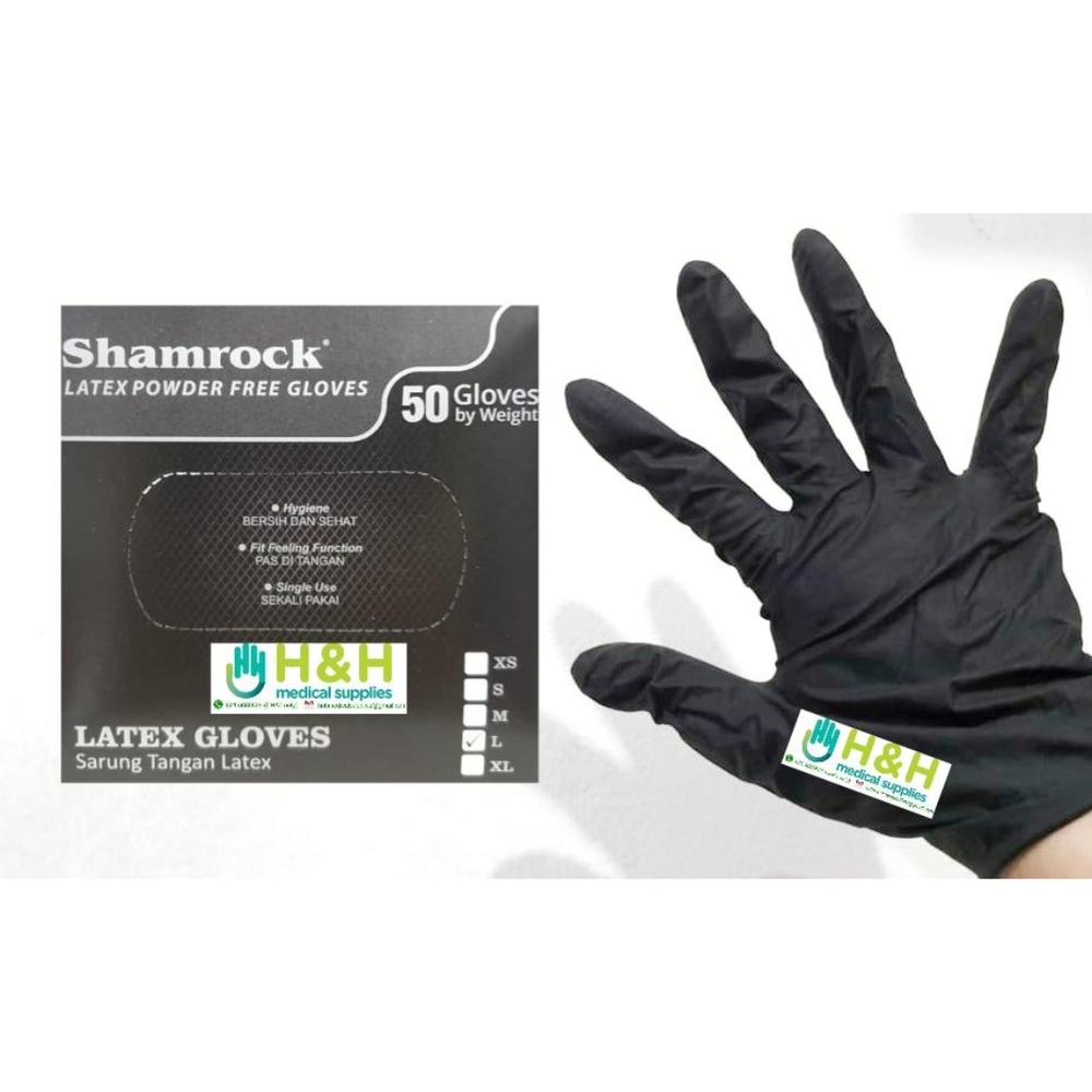 Sarung Tangan Hitam Latex no Powder / Sarung Tangan Shamrock - M