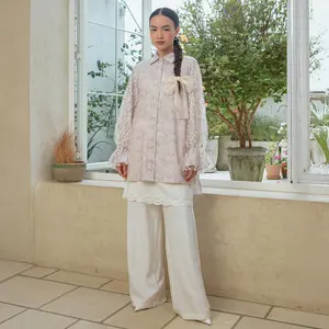 HijabChic Decca Top - Baju Lebaran Katun Premium Motif Bunga Kombinasi Lace Elegan Busui