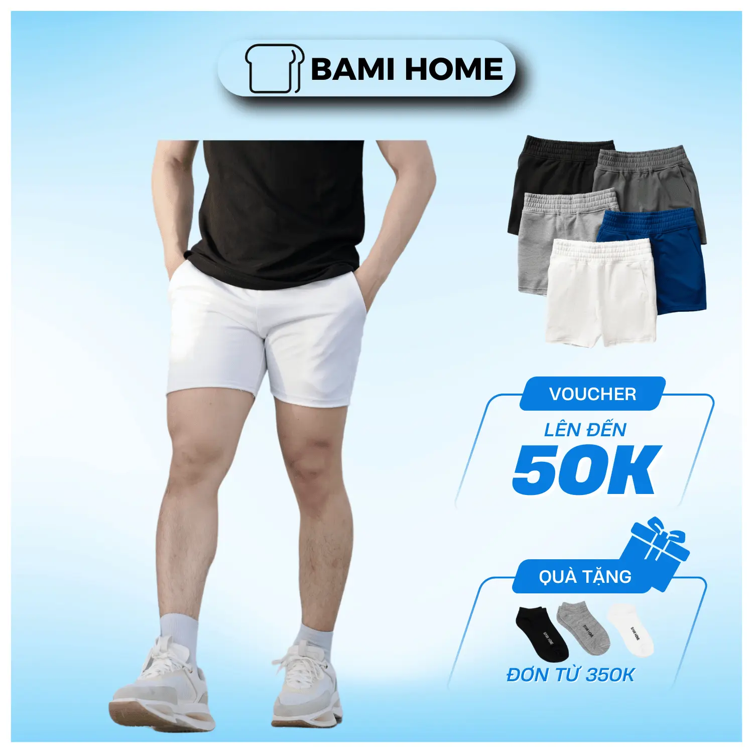 Quần short thể thao nam chất vải nỉ chân cua BAMIHOME không line form trên gối thoáng mát QN09