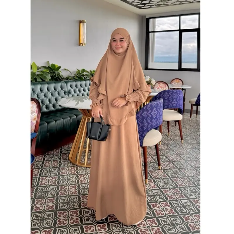 Shanum Gamis Set Syari Frenchkhimar Rempel Muslim All Size Crinkle Airflow Busui/ Gamis Lebaran Dewasa Dress Mewah Cantik Menyusui Wudhu Formal Panjang 3