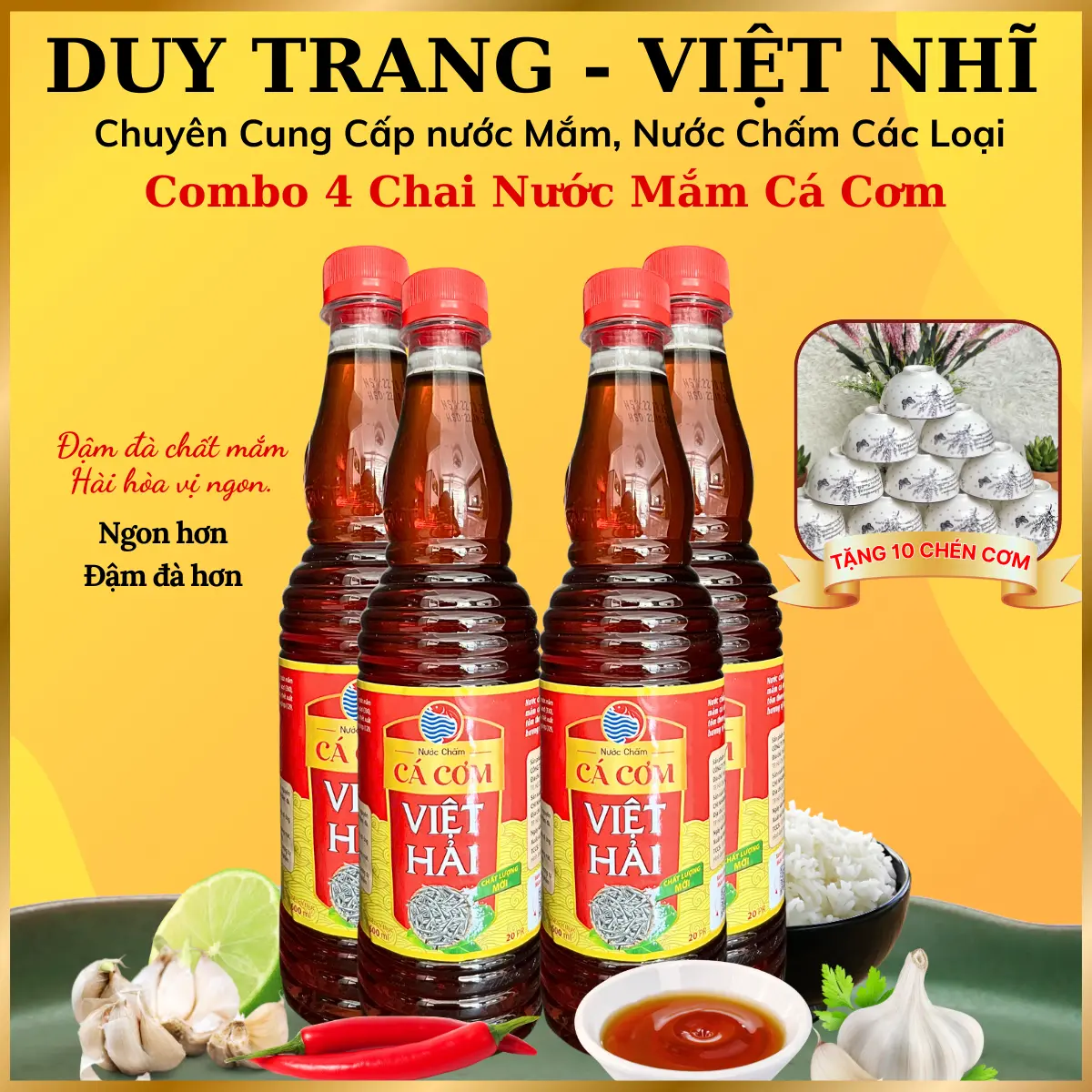 Combo 4 chai, nước chấm cá cơm truyền thống việt hải 600mil + ( Tặng 10 Chén Hoa 4D Cao Cấp Sang Trọng )