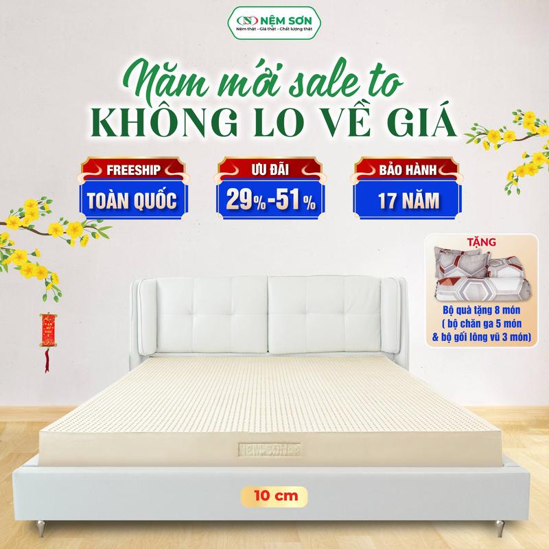 Nệm cao su thiên nhiên nguyên khối white - Độ dày 10 cm - Đầy đủ kích thước - Nệm Sơn êm ái đàn hồi nâng đỡ cột sống - Bảo hành 17 năm 