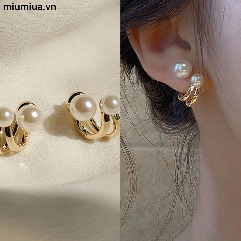  Khuyên tai bạc S925 đính ngọc trai giả phong cách Nhật Hàn thời trang thanh lịch cho nữ 