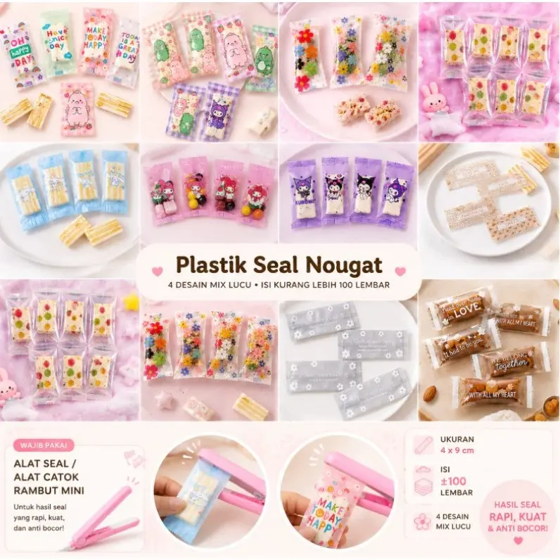100Pcs Plastik Nougat Permen Lucu 4x9cm Sealer Plastik Kue Kering Plastik Kemasan Permen