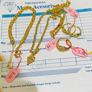 Set Perhiasan Berlapis Emas Muda Lengkap Kalung Anting Cincin Dan Gelan Free Surat Dan Dompet