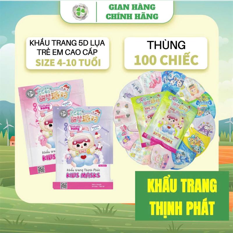 KHẨU TRANG LỤA 5D THỊNH PHÁT CAO CẤP CHO BÉ TRAI VÀ BÉ GÁI TỪ 4-10 TUỔI Kháng Khuẩn, Ngăn Ngừa Bụi Mịn, Chống Tia UV