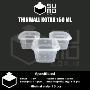 [1 PAK ISI 25 PCS] Thinwall SQUARE 150ml / Kotak Plastik Kecil Wadah Dessert Puding