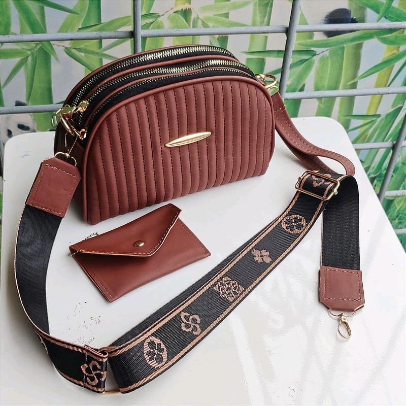 Tas slempang wanita 3 ruang bordir salur tali strap free dompet kode alexa terbaru 8
