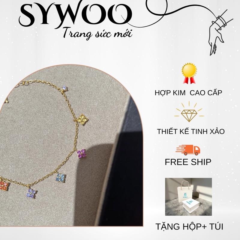SYWOO Vòng cổ SYWOO dây mảnh hoa nhí đính đá Zircon nhiều màu Hợp kim Titan cao cấp thiết kế tinh xảo trang sức thời trang hiện đại