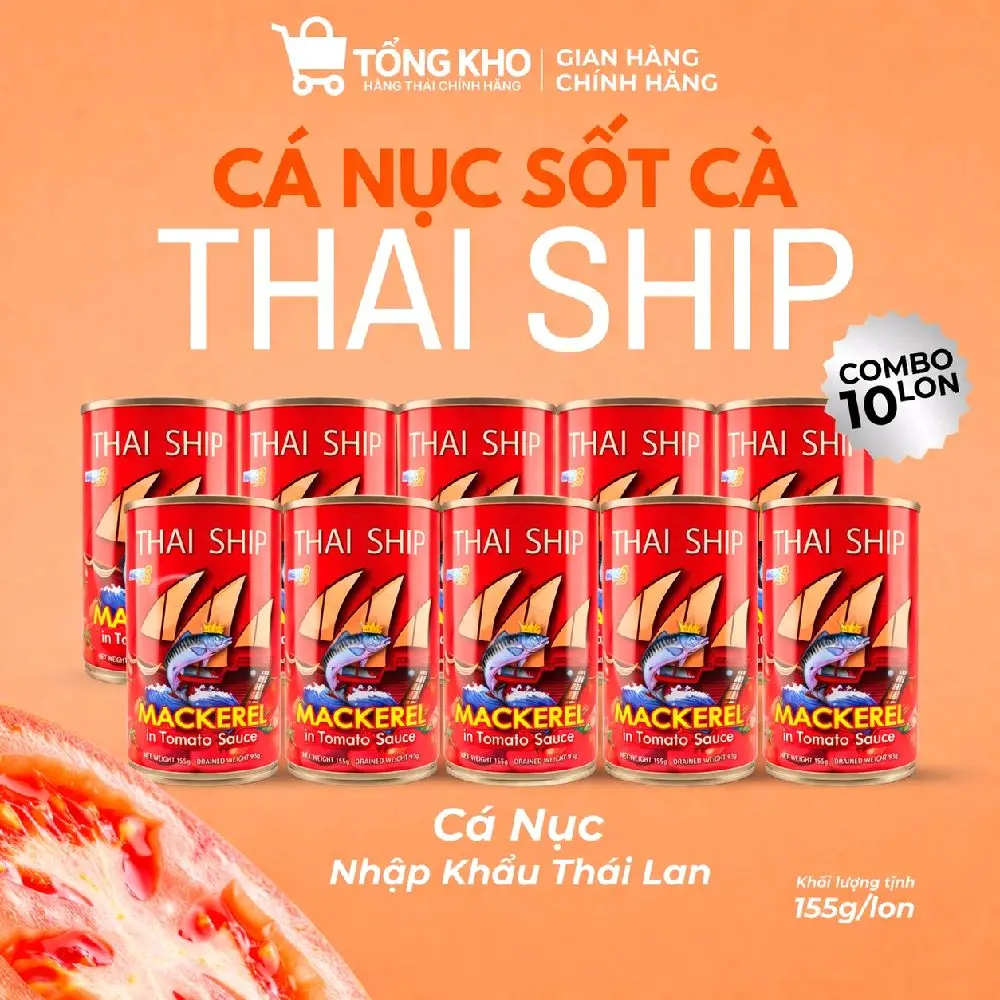 [ Combo 10 Lon ] Cá Nục Sốt Cà Hiệu Thai Ship - Ngon Đậm Đà | Hàng Thái Chính Hãng (155g/lon)