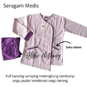 seragam medis ungu pudar kombinasi ungu terong full kancing samping melengkapi sembunyi saku dalam