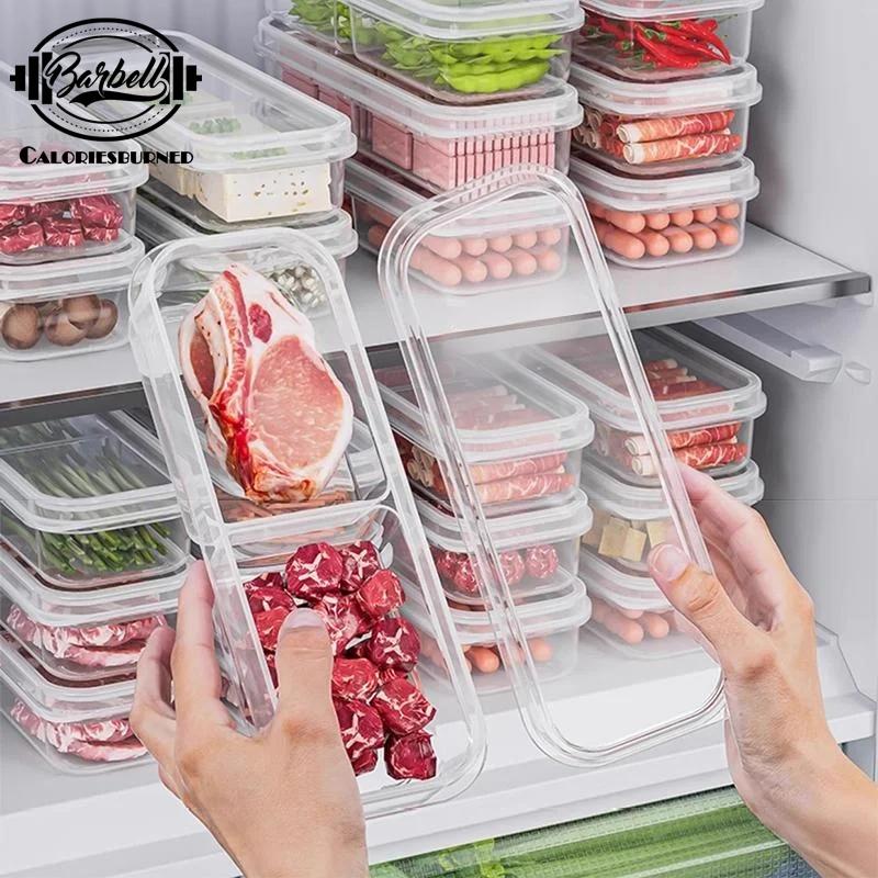 Trong Suốt 4 6 Lưới Hộp Bảo Quản Tủ Lạnh Dung Tích Lớn Hộp Bảo Quản Thịt Đông Lạnh Ngăn Thực Phẩm Dụng Cụ Nhà Bếp Đẹp