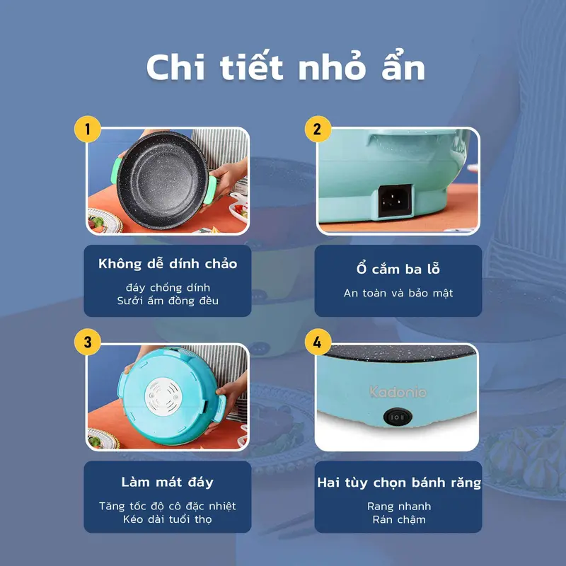 Nồi Chiên Điện, Kadonio, 22cm, Chống Dính, Làm Bằng Thép Không Gỉ, Có Máy Sưởi, Nấu Ăn Bếp Điện Nướng Điện Bếp Nướng Không Khói Nướng Thịt 6