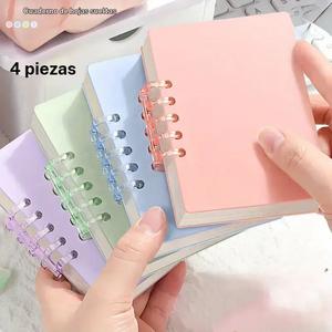 Cuaderno mini A7, paquete de 4 cuadernos espirales portátiles, cuaderno tipo diario con bolsillo y espiral desmontable, suministros de papelería para el hogar, la escuela y la oficina