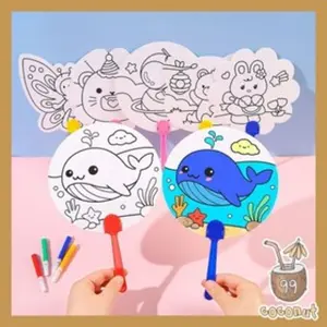 Mainan Anak Edukasi Kreativitas Kipas Tangan DIY Prakarya Mewarnai Kipas Kertas