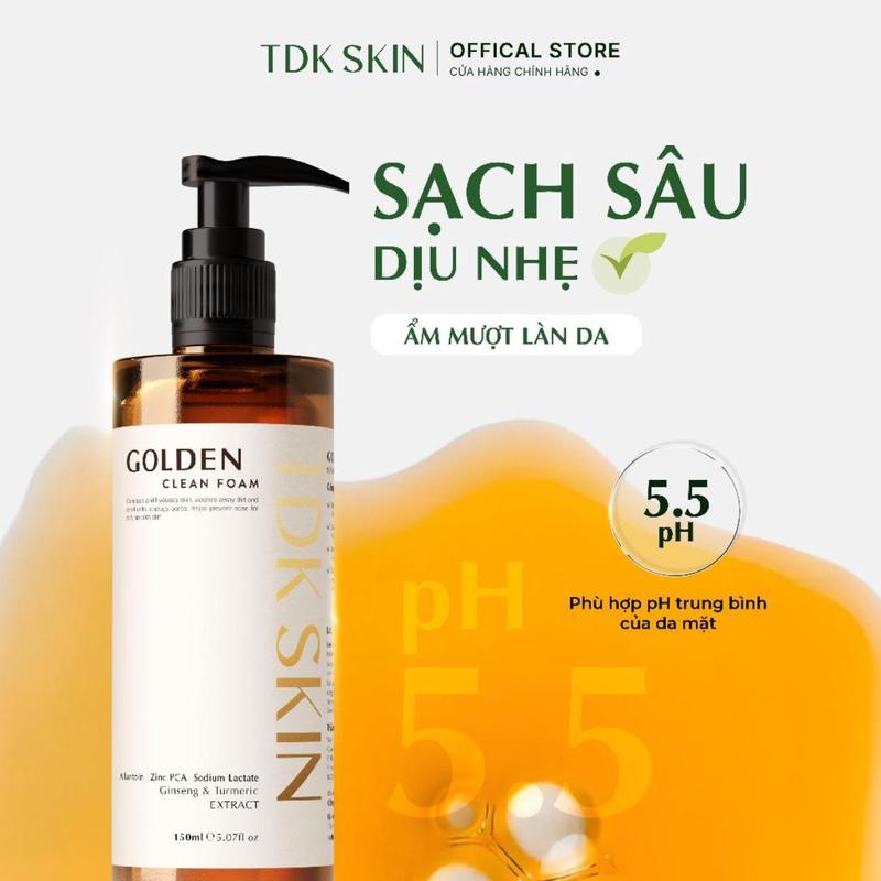Sữa rửa mặt GOLDEN CLEAN FOAM làm sạch, dưỡng ẩm, ngừa mụn 150ML - TDK SKIN