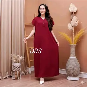 Daster busui bumil dan formal Simple elegan kringkel panjang semata kaki long Dress Wanita lengan pendek Menyusui Crinkle Kancing Nyaman Ibu Hamil Airflow Airflow Lembut Santai Lembut