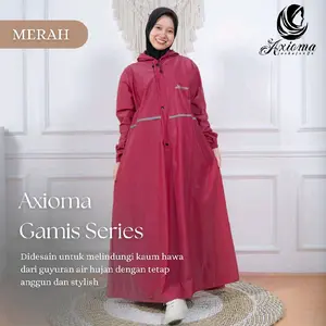 Axioma Jas Hujan GAMIS Syari Wanita Muslimah Dewasa Jumbo Bahan PVC Karet Premium Elastis Tebal Anti Rembes dengan Scotlight dan Double Protection Resleting & Kancing Klip di Bagian Dada