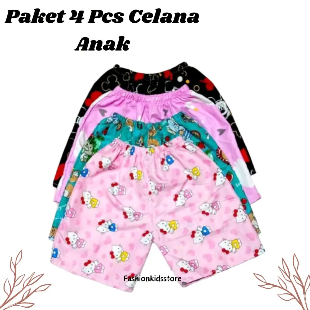 Celana Pendek Anak Usia 8bulan Sampai 12tahun Isi 4pcs Celana/Celana Karakter Motif Cewek&Cowok/Katun Polimicro Bayi