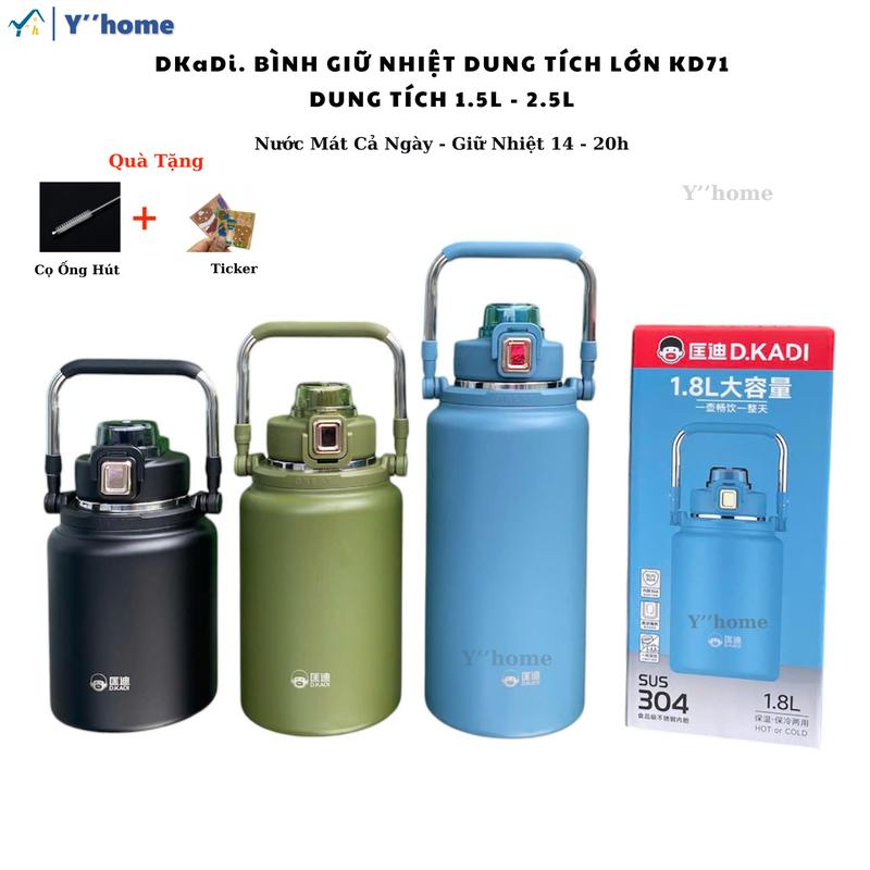 DKaDi. Bình Giữ Nhiệt Dung Tích Lớn 1.5L - 2.5L KD71, Bình Nước Dáng Lùn Xinh Xắn, Dành Cho Nam Và Nữ Bằng Inox304 Dầy Dặn, Giữ Nhiệt 16 - 24h, 7 Ngày Đổi Trả!