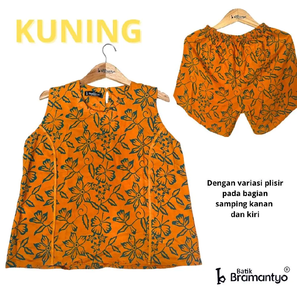 Bramantyo Store - Hotpant Tanpa Lengan Setelan Batik Cap Batik Solo Menyerap Keringat Nyaman