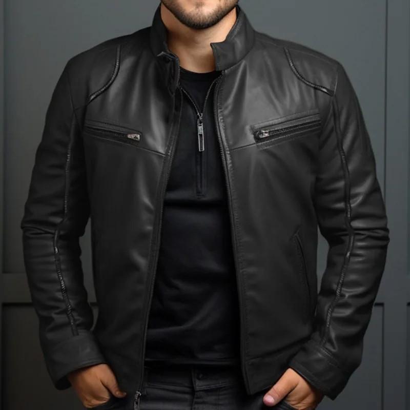 Product Introduction of Jaket Kulit Semi Pria Terbaru Jaket kulit sintetis keren jaket kulit imitasi model pundak busa Hitam Nyaman Panjang Lembut Casual Distro Slimfit Motor Cowok Blazer Formal 7