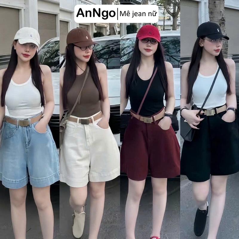 Có big size Quần jean ngố nữ ống rộng cá tính chất jean denim không giãn dày dặn Anngo - AT546