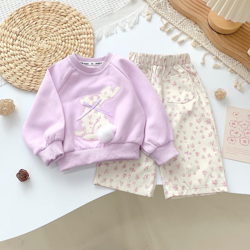 Hey Susie S6964 -Bộ Đồ Áo Nỉ Tím Quần Hoa Nhí Cho Bé Gái Size 8-19kg
