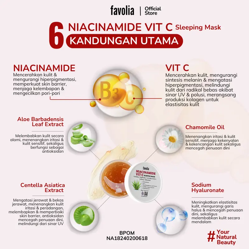 FAVOLIA Bundle 1 Mugwort Clay Mask 30gr + 2 Niacinamide Vit C Sleeping Mask 30gr - Masker Wajah untuk Mengatasi Jerawat, Mencerahkan & Melembapkan | Halal & Teruji Lab, Beli 3 Lebih Hemat 6