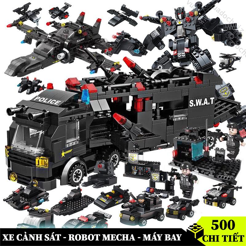 [ 500 Chi Tiết ] Đồ chơi lắp ghép robot cảnh sát swat / máy bay chiến đấu / xe cảnh sát, Toy lắp ráp biệt đội swat city cho bé thỏa sức sáng tạo
