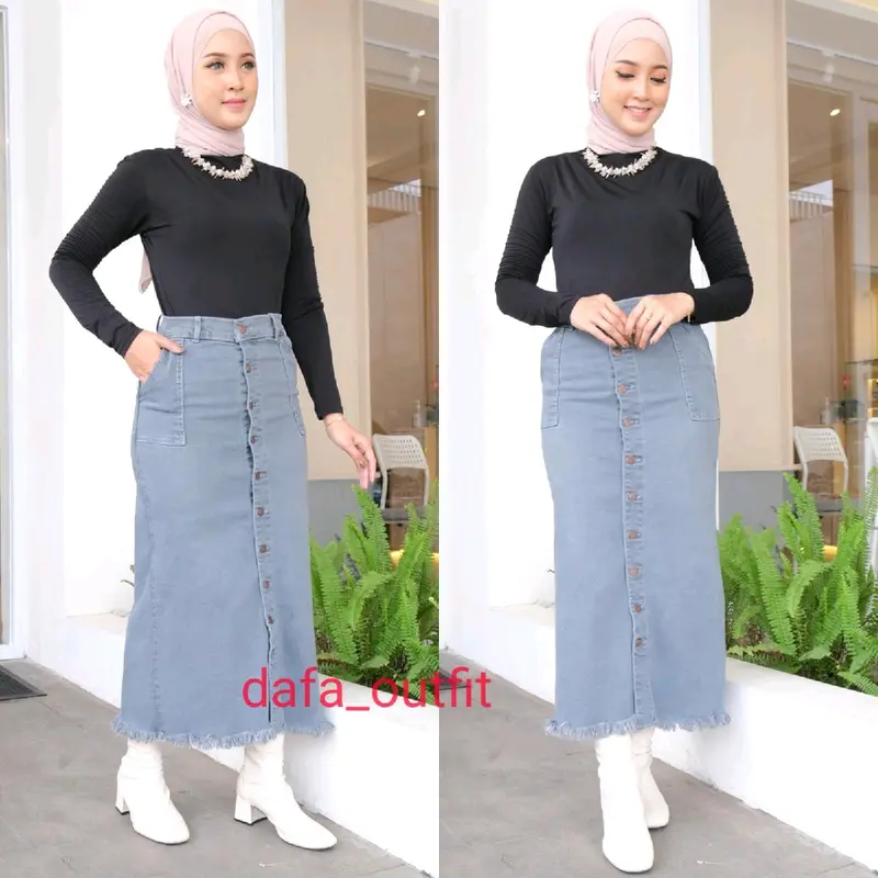 Rok Jeans Span Panjang Gisca Kancing Depan 4