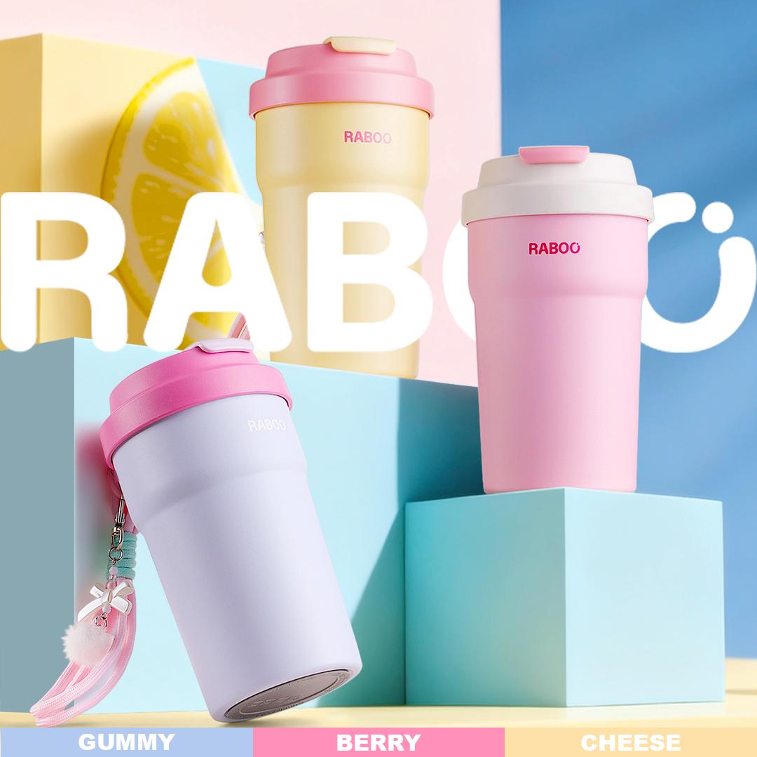 RABOO Tumbler Kopi Macaron 450ML , Satu-Klik untuk Buka, SUS 316 Stainless, Gelas Trendi dan Praktis dibawa - CHEESE