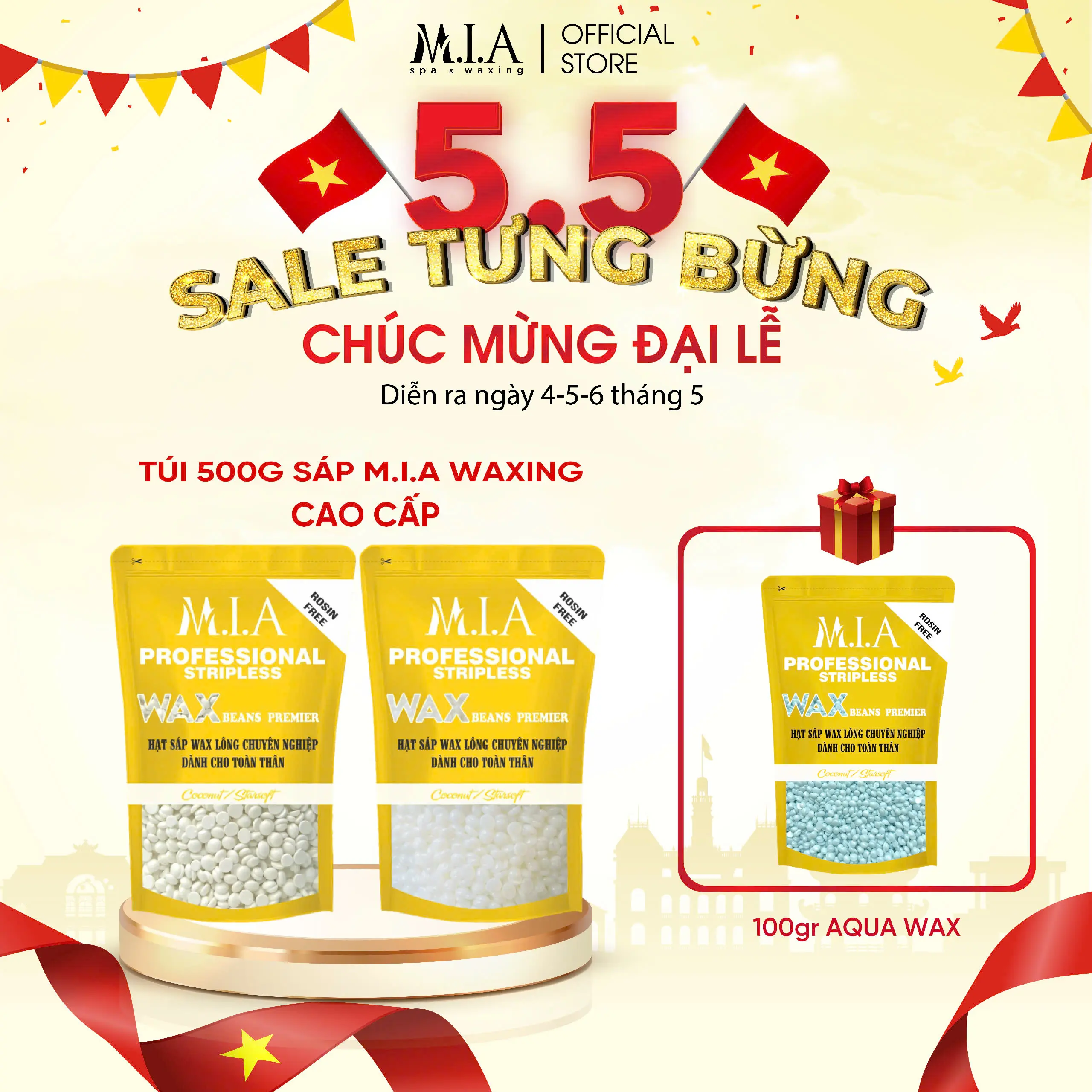 [ Tặng 100GR SÁP + Que Gỗ ] 500gr Sáp Wax Lông Cao Cấp MIA WAXING wax lông nách, lông chân, wax toàn thân