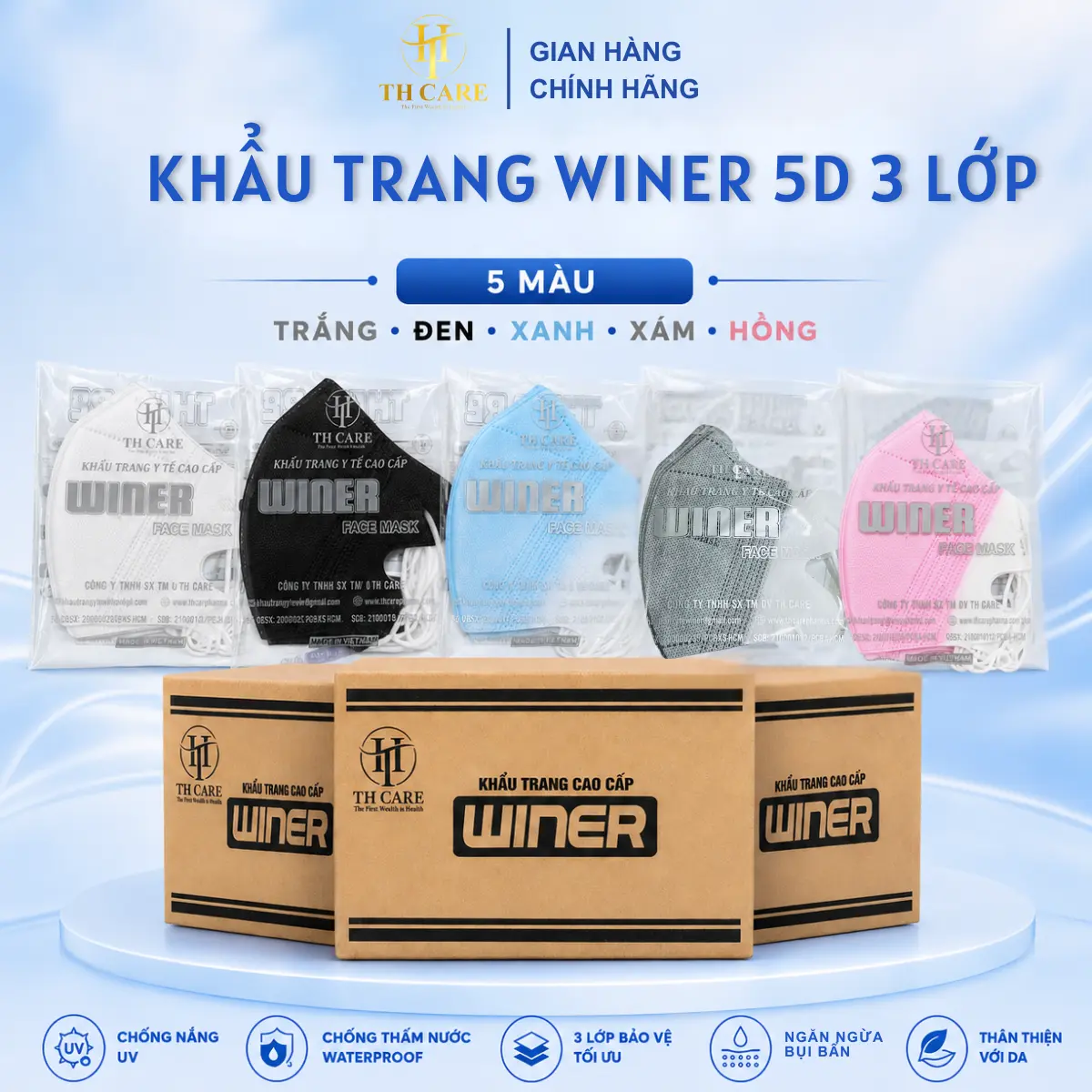 [TÚI DÁN] THÙNG 100-200 Chiếc Khẩu Trang 5D WINER - Bảo Vệ Toàn Diện - Chất Liệu An Toàn - Thiết Kế Thông Minh - Tiện Lợi & Thoáng Khí
