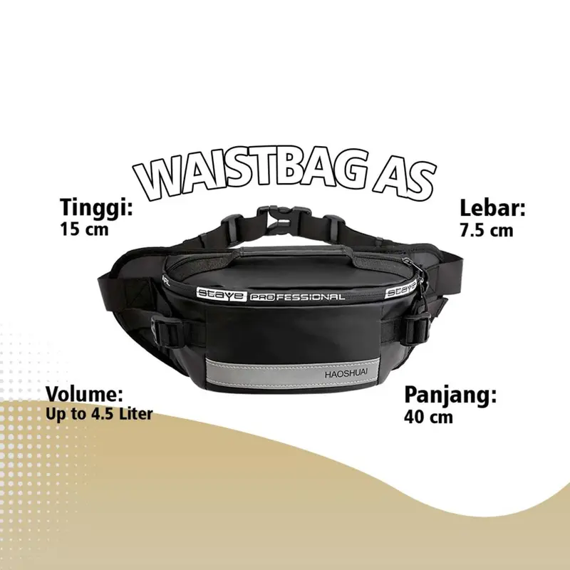 Tas Pinggang Multifungsi Hitam Elegan Slingbag - Tas Selempang Pria Premium Terbaru Waistbag AS 1