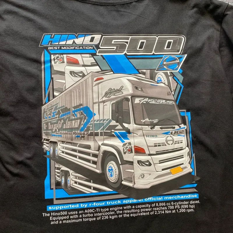 kaos truk hino 500 rfr 69 baju driver truk hino 500 Distro Pendek Lembut Panjang Pria Keren Sablon Soft Katun Hitam Standar Polos Oblong Nyaman Combed Lokal Anime Motor T-Shirt 8