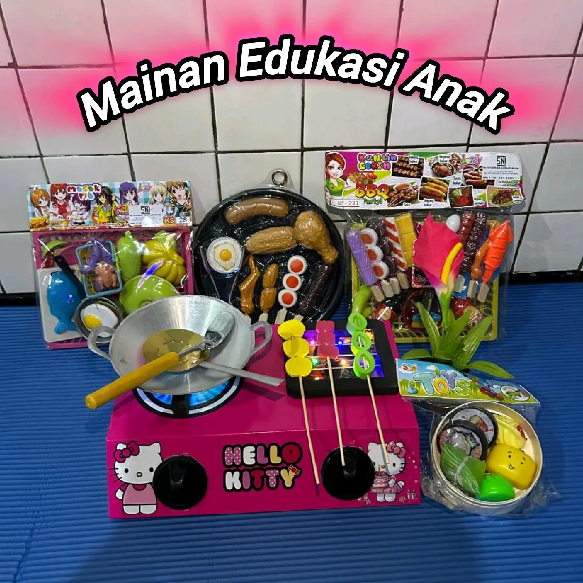 Kompor Mainan Anak Hello Kitty / Kompor Bakaran Lampu Led / Mainan Kompor 2 tungku