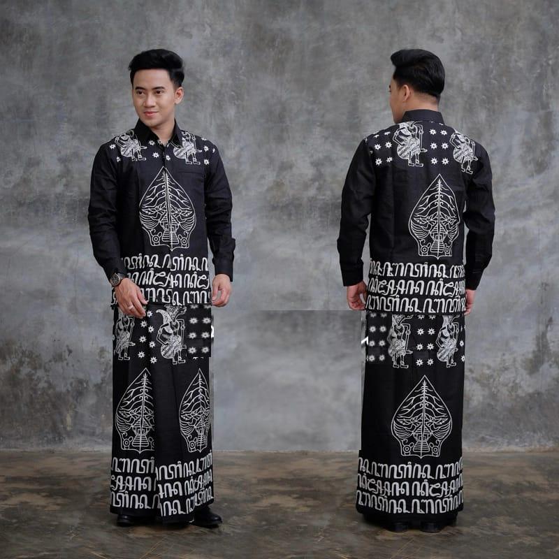 agms_ Baju Setelan Koko Pria Dewasa Stelan Sarung Remaja Laki Elegan Motif Batik Garis Premium Keren Muslim Formal Tangan Panjang Pendek Kain Katun Nyaman 4