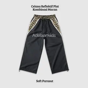 Adelaarkids Celana Anak Skena Vintage Reflektif Menyala Kombinasi Leopard Unisex 4-15 Tahun Bahan Parasut Celana Macan Kombinasi Plat Menyala Soft Parasut