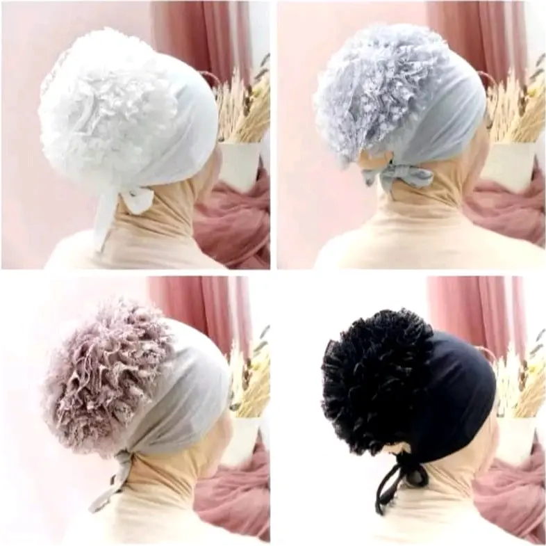 Ciput topi Cepol Turki Renda Brokat Dalaman Jilbab Kerudung seruty turkey coklat 4