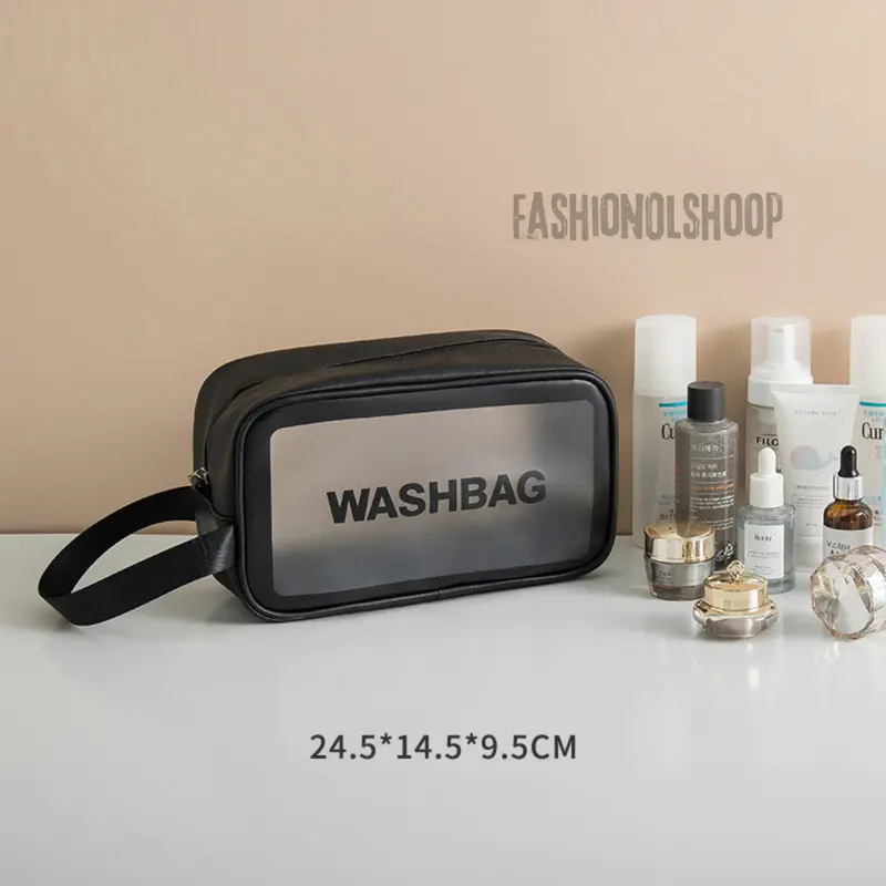 Tas Kosmetik Washbag Travel Pouch Make Up Organizer Transparan Waterproof Kecil Portable Wash Bag Murah Bagus Hitam Pink 8